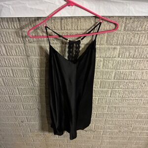 Flora Nikrooz Black Lace Trim Cami Slip Dress Nightgown Lingerie Size M